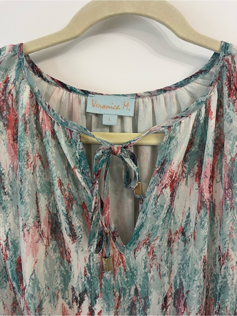 Veronica M Womens Short Sleeve Mini Dress Ruffled Hem and Sleeves Size Large - Picture 2 of 10